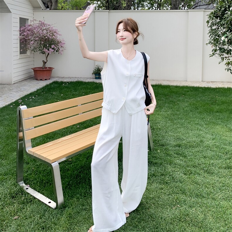 套装夏季新款女装时尚气质无袖马甲阔腿裤两件套,女装套装/套裙,诺蝶