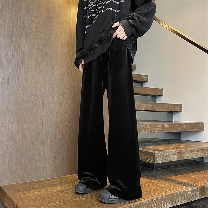 8XL-M加绒美拉德宽松金丝绒阔腿裤垂感拖地裤K993P55加绒65控78,男装休闲裤,电商D206-1
