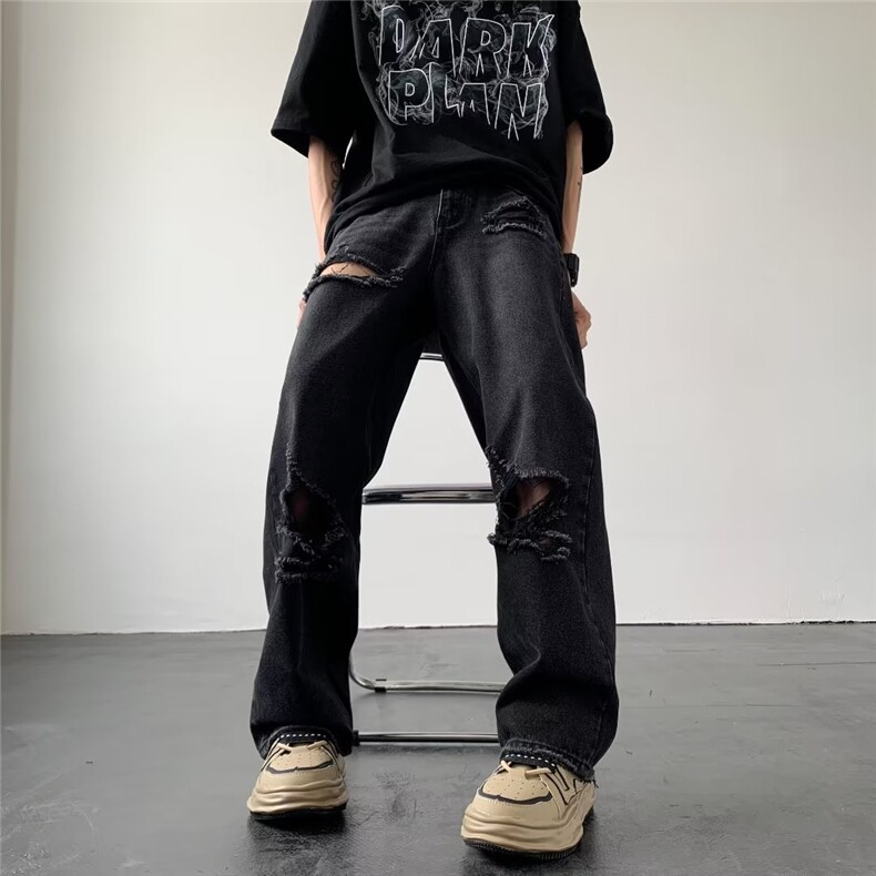 欧美高街直筒破洞牛仔裤ins潮牌嘻哈美式复古裤男XK8041-P45,男装牛仔裤,星座1109-3