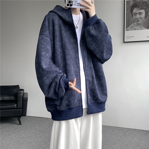 特批扎染连帽开衫卫衣男美式重磅解构拼接脏脏拉链外套KS007-TP68图片
