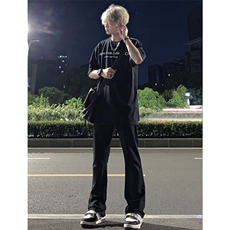 cleanfit裤子纯黑色牛仔裤修身直筒弹力喇叭裤，男装休闲裤，星座310A-4