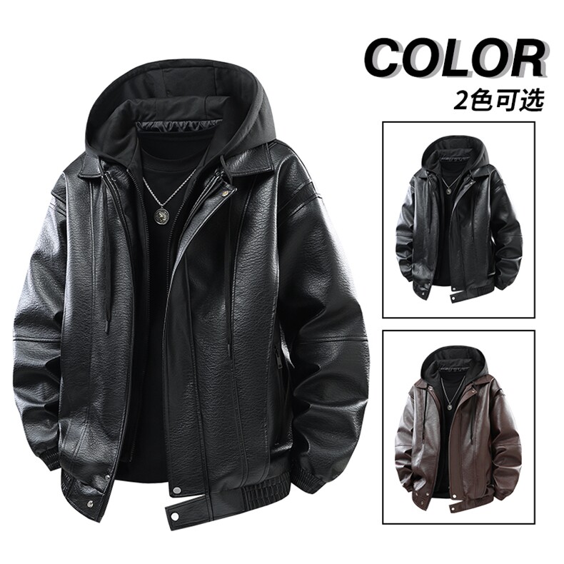 A178-YH668-P80 美式复古翻领皮衣外套男高级感PU皮情侣夹克图片