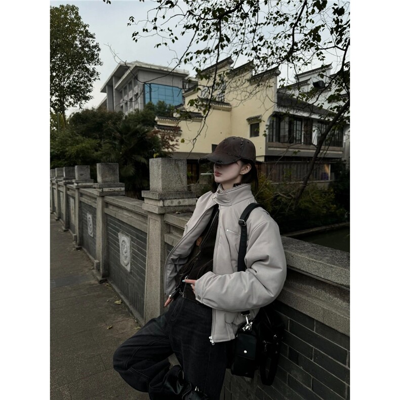 NeedMoney毛领哈灵顿棉服版型保暖上衣活页分割bomber短款夹克,男装夹克,星座506A