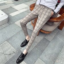 春夏英伦格子休闲西裤修身小脚裤商务长裤A450-K9951P60，男装休闲裤，星座1904A