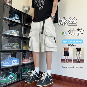 特批P28无差价夏季港风薄款冰丝凉感多口袋大码工装短裤男DK5865图片