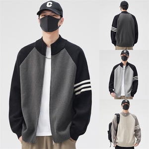开衫毛衣男春秋潮牌立领撞色针织外套男生休闲毛线衣BY2268-P58