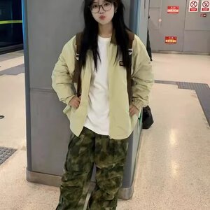 日系工装外套女初秋2025新款潮牌撞色翻领宽松休闲女款夹克上衣