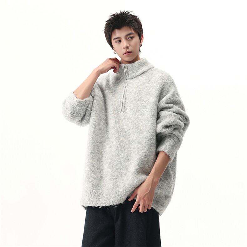 现货高品质半拉链毛衣套头慵懒风针织衫宽松羊毛衫,男装针织衫/毛衣,星座410-6（原星座1304-1）