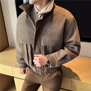 立体风琴口袋装饰~莱赛尔立领加厚保暖棉衣男外套黑色M25083-P210图片