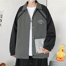 港风外套男拼接款慵懒风春秋季休闲宽松翻领夹克运动服W1391-P58，男装夹克，星座512-2