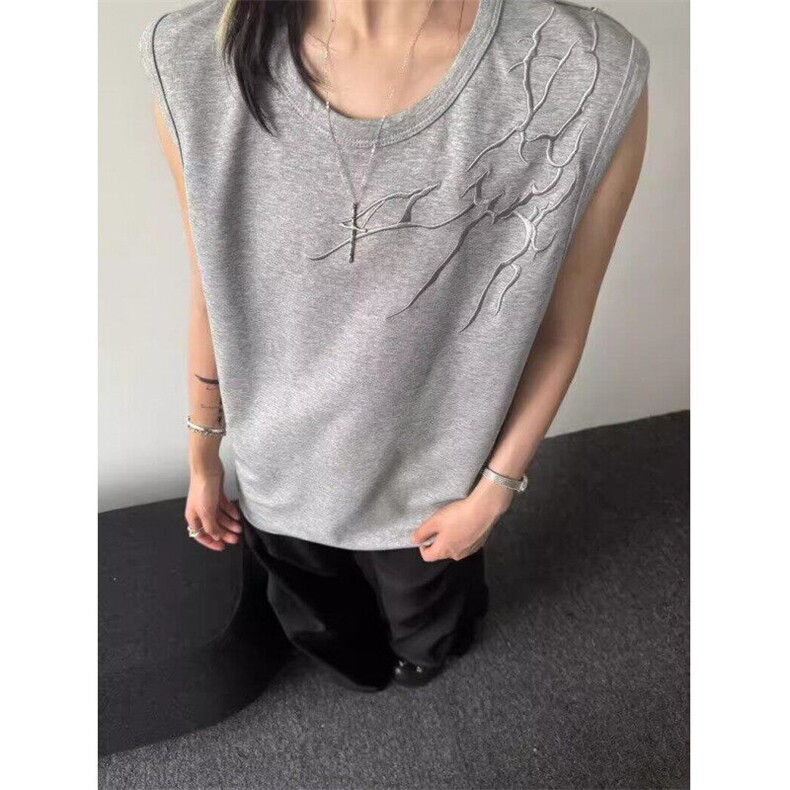 重磅闪电刺绣背心男款夏季外穿无袖t恤美式复古嘻哈坎肩T69，男装背心/马甲，星座1116A（原606A-3）