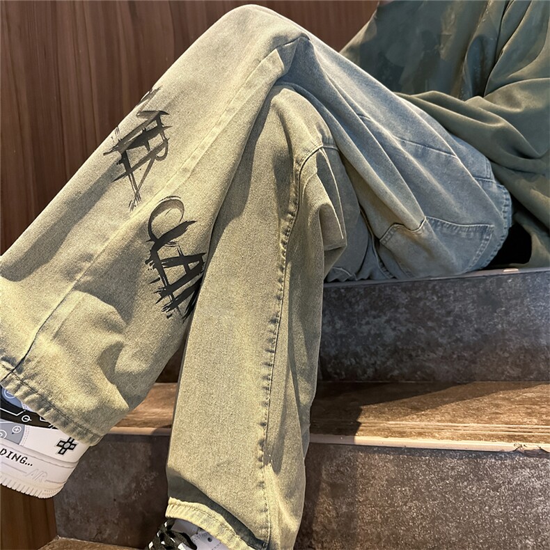 k1057-p55-控78 M-5XL 现货显高显瘦黄泥港风高阶牛仔裤多口袋图片
