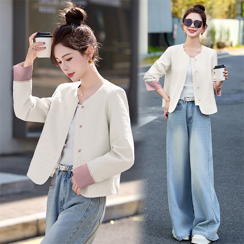 新中式国风粉色短外套女2025春新款小个子高级感独特漂亮百搭上衣,女装短外套,橙子家