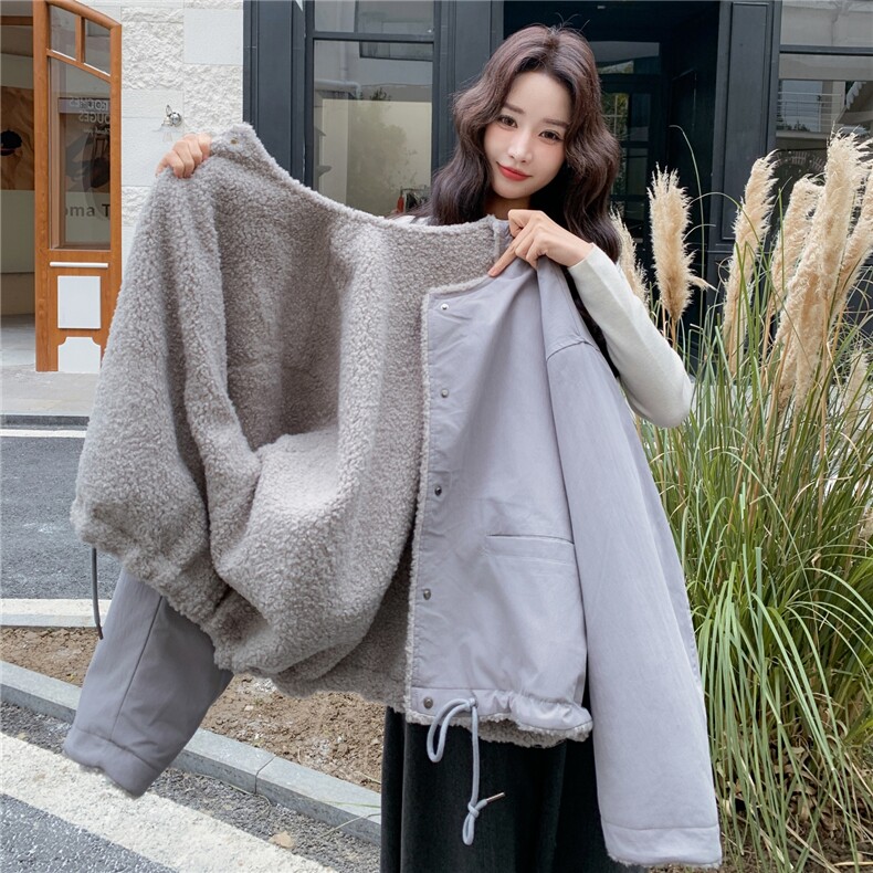 两面穿风衣羊羔毛外套，2B218-2587-P185，控278,女装短外套,2B218
