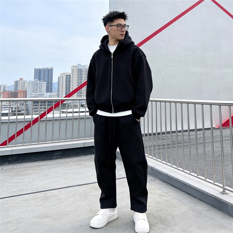 网络图现货新款加绒加厚连帽蝙蝠袖休闲运动套装JY21-P75绒85,男装休闲套装,星座715-7