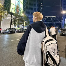美式潮牌拼色连帽开衫卫衣男春秋学生宽松休闲大码外套WY112/P54，女装短外套，星座506