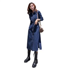 牛仔风衣2021春秋季新款个性抽绳收腰显瘦韩版时尚百搭，女装风衣，钱塘布衣