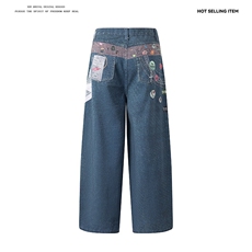 美式街头彩蛋3D印花牛仔裤新款宽松显瘦休闲阔腿长裤TN949P69，男装牛仔裤，星座1013-1