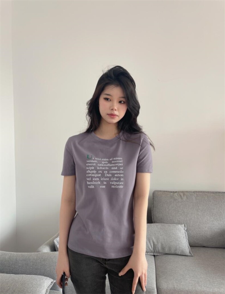 新款韩版时尚百搭休闲字母印花简约短袖T恤,女装T恤,L·H·X