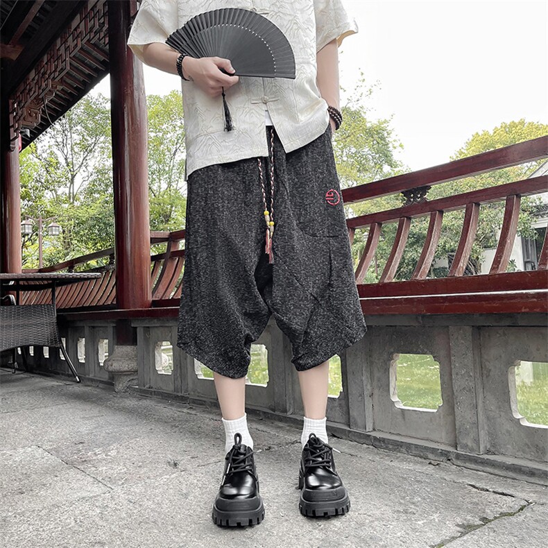 2024夏季新款风刺绣棉麻五分裤灯笼裤宽松潮现货K7778-P40,男装牛仔裤,星座512-3