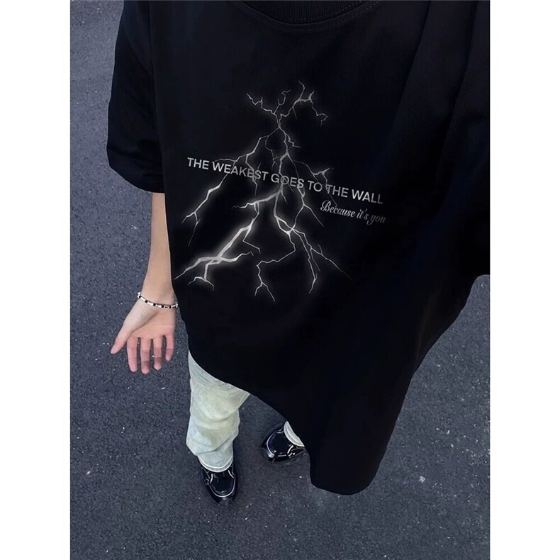 （网现货）复古高街t恤夏季闪电短袖男纯棉情侣七分袖T063-P30，男装T恤，星座910B