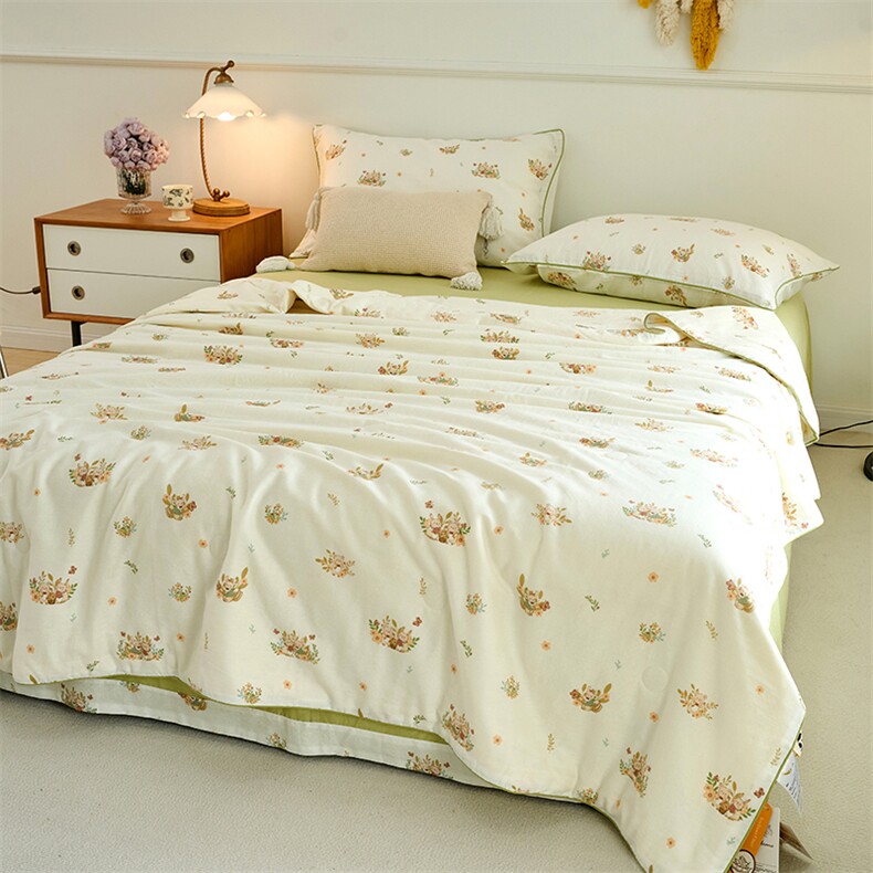 新款A类全棉双层纱夏被四件套大豆纤维全棉双层纱夏凉被，被套/被芯，一起卖家纺