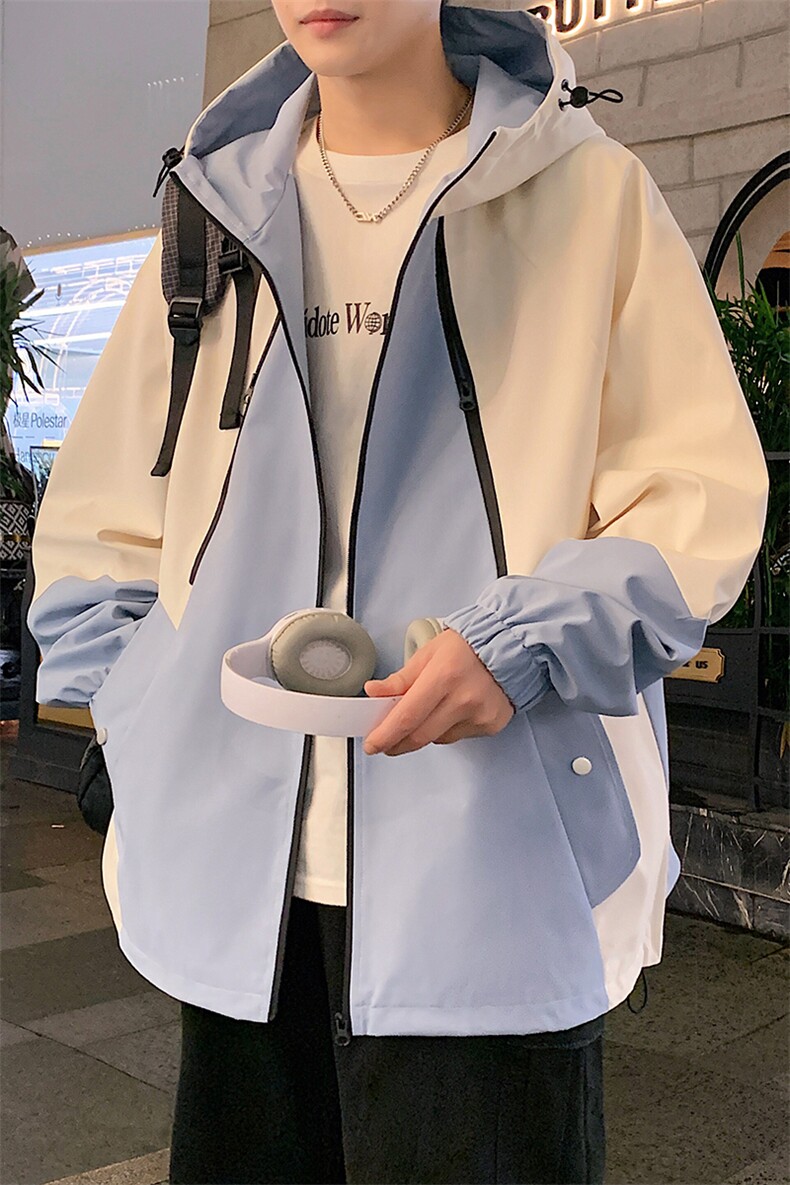 新款港风中性风宽松夹克男撞色拼接防水冲锋衣外套MYJ24-7831-P75,男装夹克,星座717