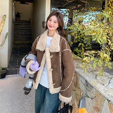 【新款现货】粉卡色羊羔毛外套减龄皮毛一体5369款P210K298，女装皮草，2C316