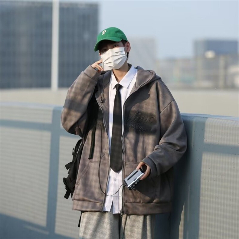 麂皮绒美式复古卫衣外套秋季拉链连帽夹克开衫上衣男W6084-P57,男装卫衣,星座512-2