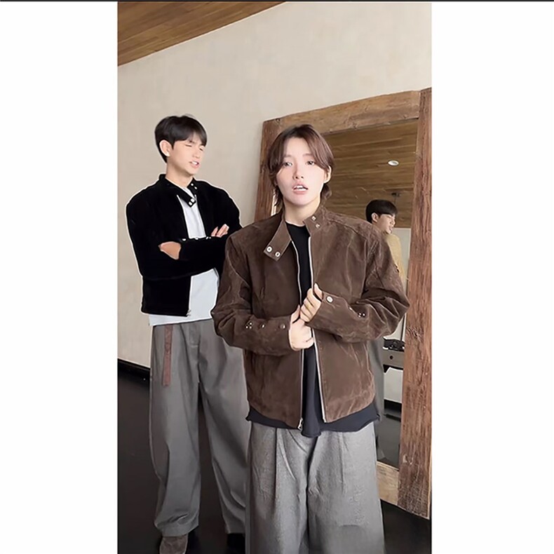 网络截图【EME】摩登年代复古绒皮工艺哈灵顿外套JK78089特P70，女装短外套，星座226-2