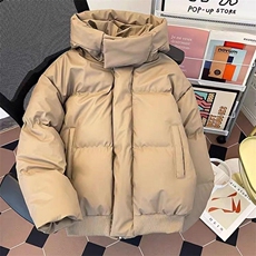 现货5W件冬季三防重磅boxy短款羽绒连帽PU皮棉衣外套防风加厚棉服，男装棉衣，电商A486-1