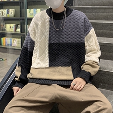 秋冬撞色拼接宽松毛衣外套男ins外穿针织衫潮牌线衣MY0224-P45，男装针织衫/毛衣，星座308B-1