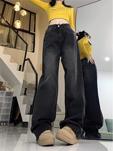 直筒牛仔裤女新款高腰显瘦大码拖地复古阔腿裤子NF55-p40 加绒48图片