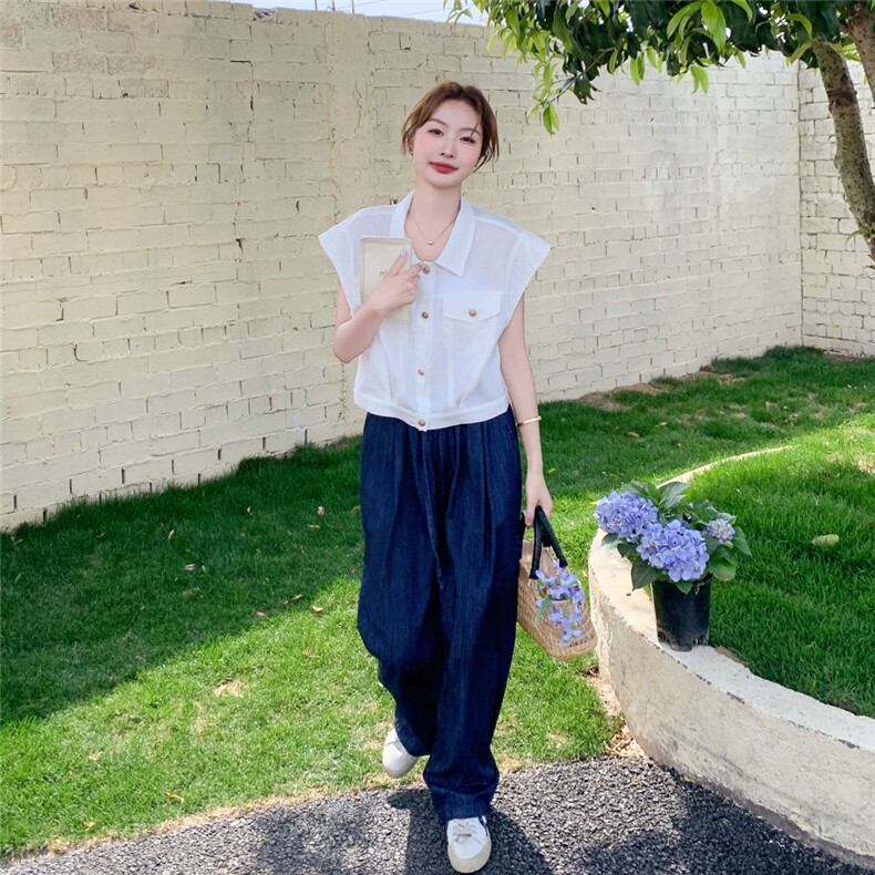 休闲气质衬衫牛仔套装女夏2025新款ootd穿搭两件套韩系流行巨好看,女装套装/套裙,维壹