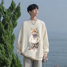 抖音品质秋季新款日系猫咪仿棉圆领卫衣wycm4048-特批28控49，男装卫衣，星座605(原A050)