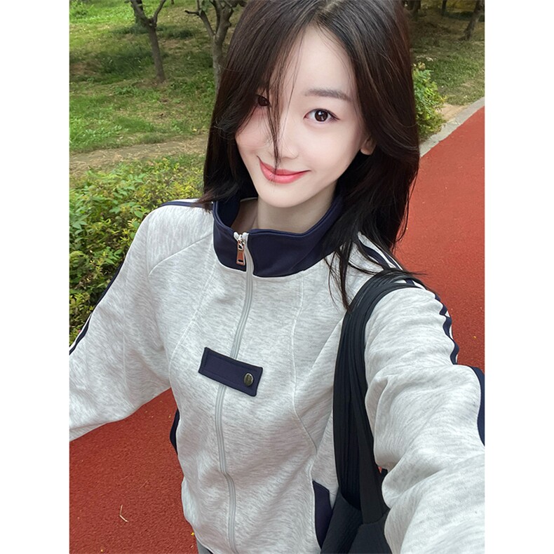 抖音得物品质秋冬美式高街重磅结构拼接织带翻领卫衣夹克外套W113，男装夹克，电商A486