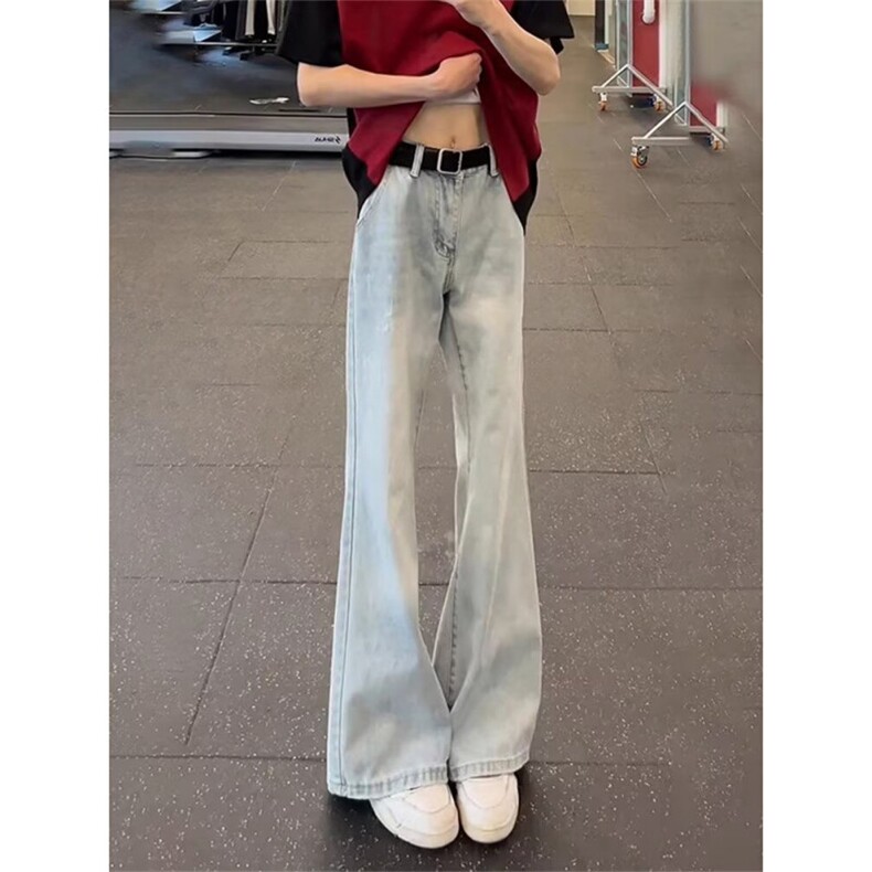 1506/Q4090/P48微喇叭牛仔裤男款美式复古裤子高腰修身弯刀裤图片