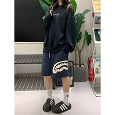 夏季设计感贴布鲨鱼嘴短裤男女美式潮流宽松休闲五分裤中裤子新款，男装牛仔裤，四季星座505