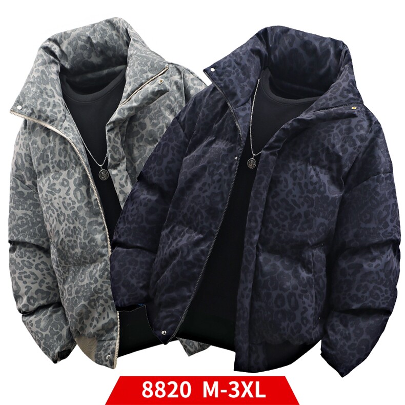 豹纹高街冬装复古立领棉服男女棉衣外套面包服做旧 HZ8820-P88图片