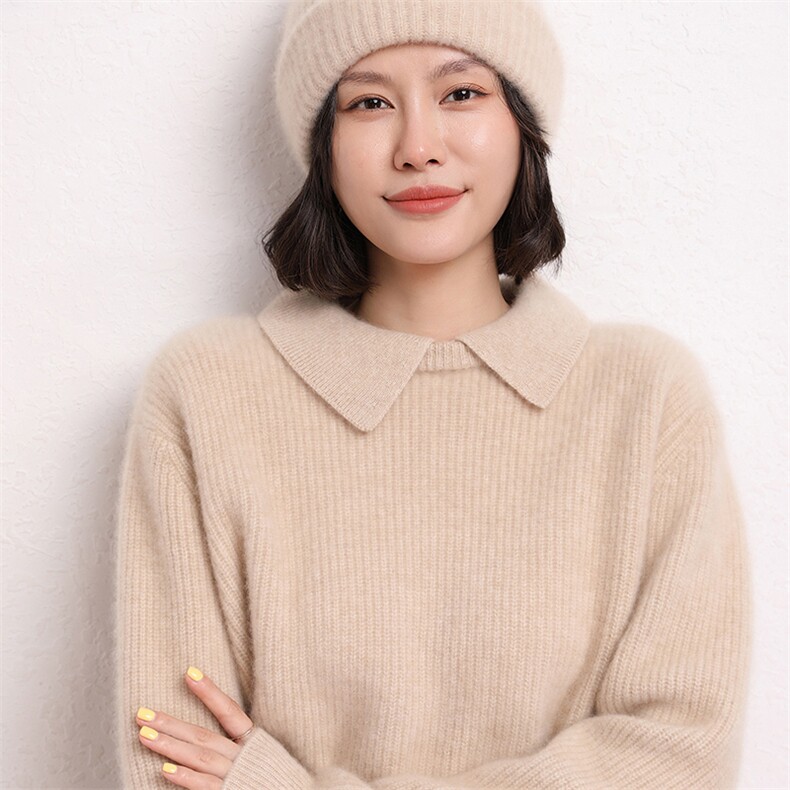 山羊绒秋季新款针织羊绒衫宽松纯色套头针织毛衣,女装羊绒衫,五色羊羊绒