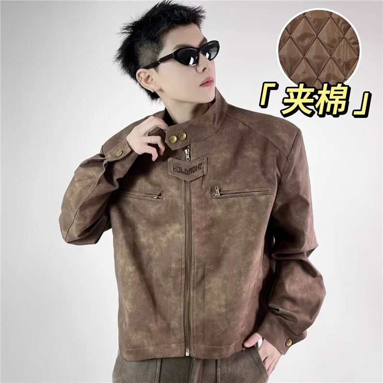 高级感韩版短款夹棉PU皮夹克机车衣秋冬新款立领潮外套S8042P80,男装夹克,星座1112-1