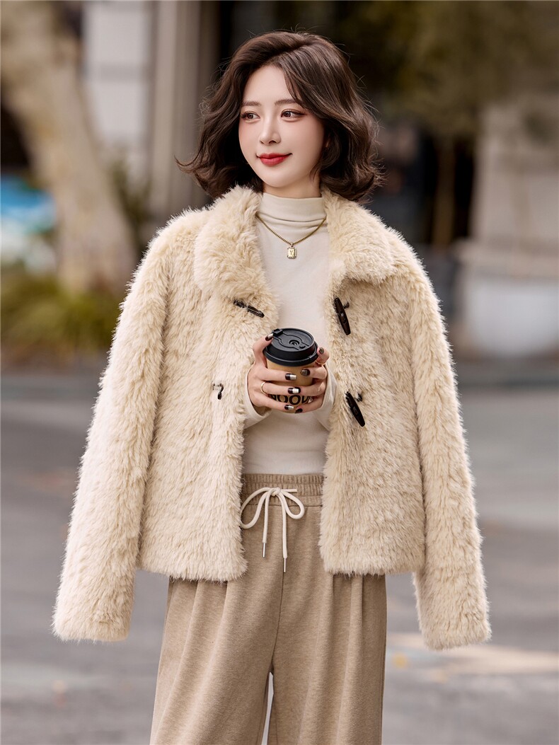 加厚保暖皮毛一体翻领短款外套女2025秋冬季宽松百搭洋气毛毛外套,女装羊羔毛/颗粒绒,流量+