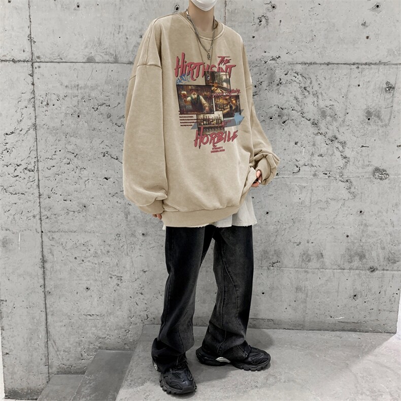美式潮牌重磅水洗做旧连帽卫衣力推大码男XZ517A-2-Y7750-P58,男装卫衣,星座517A-2