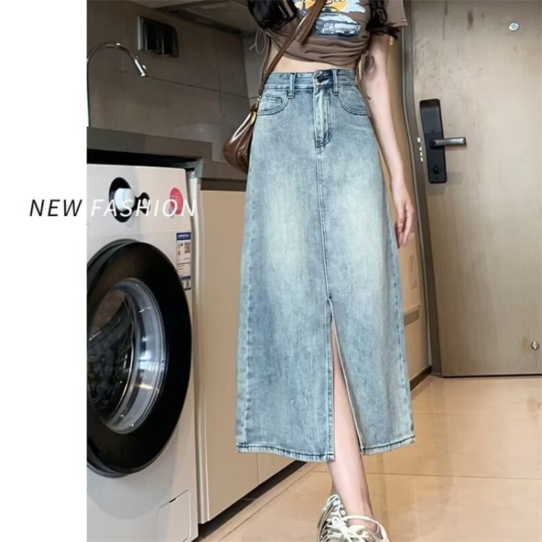 复古牛仔裙半身裙女中长款2025年新款夏季a字开叉高腰包臀裙春秋,女包手腕包,星座1210-1