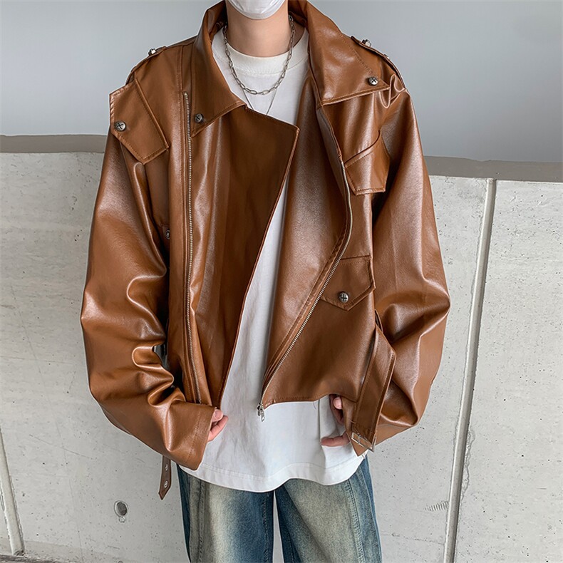 高街机车皮衣男士韩版潮流痞子帅气宽松2024秋冬ins外套W6027-P82，男装皮衣，星座412-2