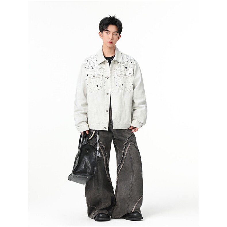 水洗牛仔外套男款春美式痞帅上衣服宽松休闲工装夹克JK1332-P98图片