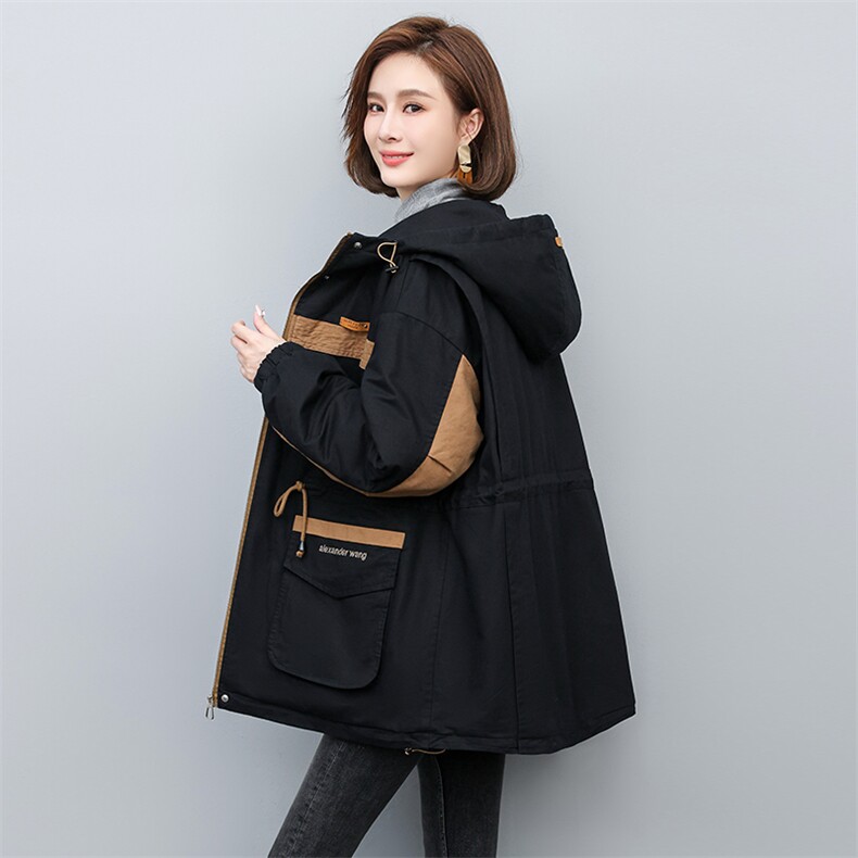 风衣女中长款2025春秋新款收腰小个子时尚宽松百搭休闲加大码外套,女装派克服,天丽