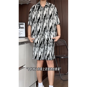 短袖衬衫男+短裤男套装男100%聚酯纤维M-5XL大码TZ78721P50控98图片