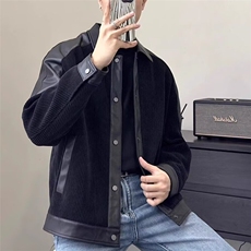 男士夹克冬季软PU皮拼接灯芯绒韩版时尚百搭外穿外套W6880-P59，男装夹克，星座412-3