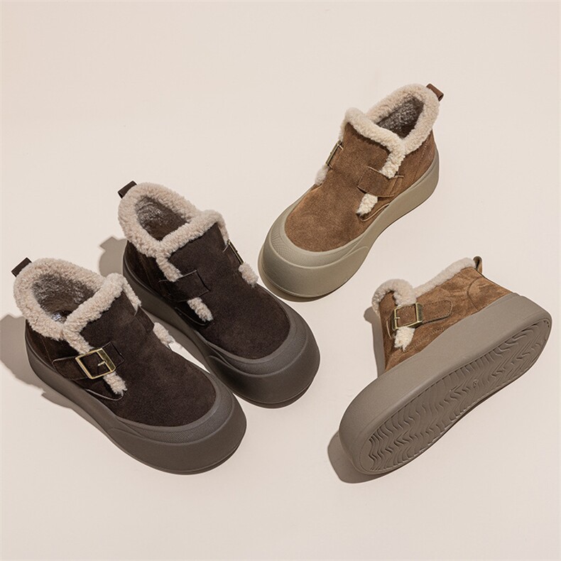 雪地靴女2024新款冬季加绒加厚勃肯鞋短靴真皮保暖厚底防滑棉鞋，女鞋雪地靴，电商A223